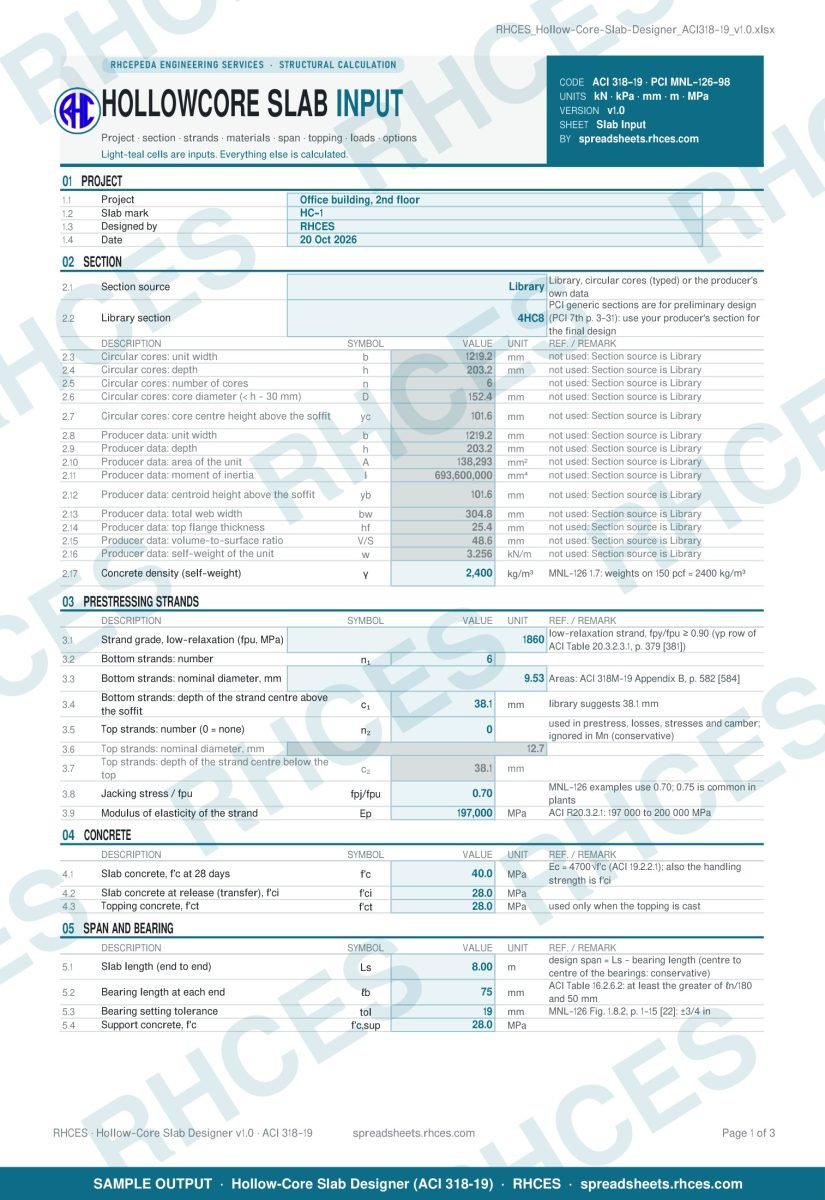 Hollow-Core Slab Designer (ACI 318-19) - Sample Report