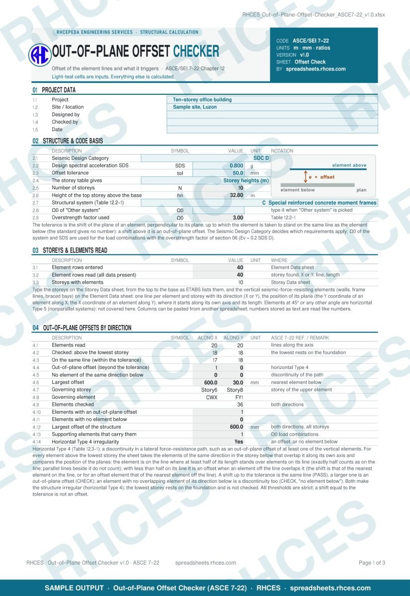 Out-of-Plane Offset Checker (ASCE 7-22) - Sample Report