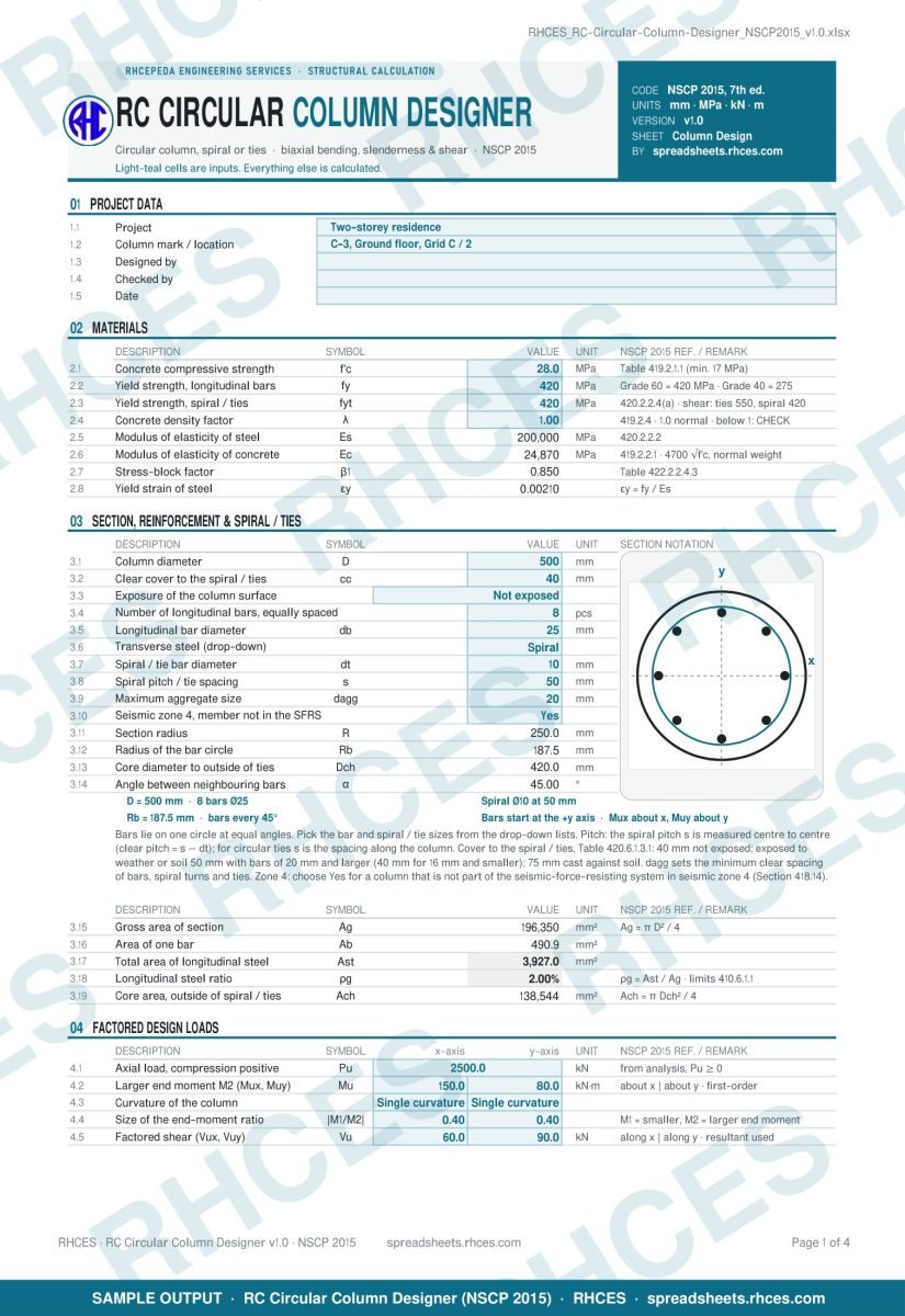 RC Circular Column Designer (NSCP 2015) - Sample Report