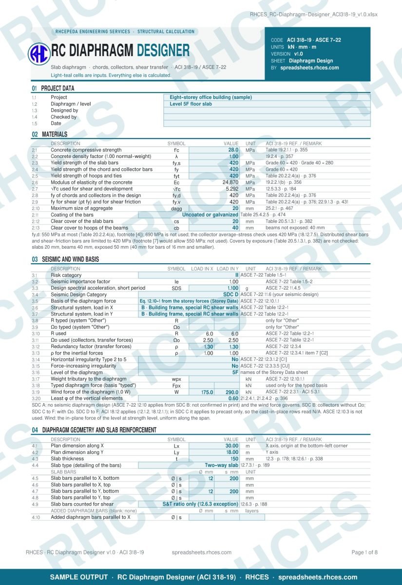 RC Diaphragm Designer (ACI 318-19) - Sample Report